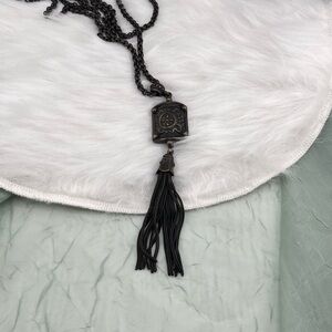 Ben-Amun Bronze Geometric Pendant Necklace with Tassel